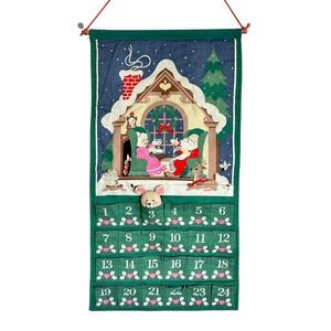 Vintage AVON Fabric Christmas Advent Calendar Christmas Wall Hanging w/ Mouse
